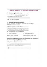 English Worksheet: simpre present vs. present progressive
