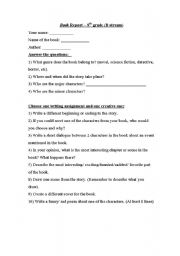 English Worksheet: book report