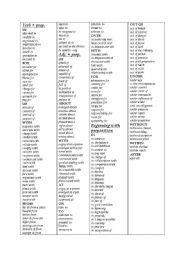 English Worksheet: The list of prepositions.