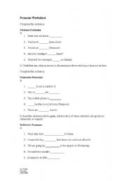 English worksheet: Personal, Possessive, Reflective, Relative Pronouns