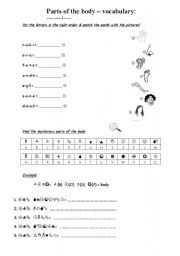 English worksheet: Parts of the body - exercises