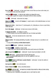 English Worksheet: THE COLOURS IDIOMS