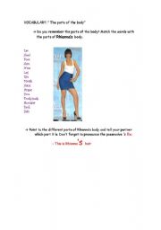 English worksheet: The parts of the body and possessive s. Rhianna