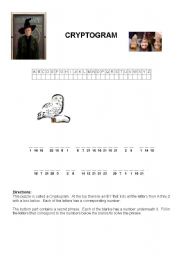 English worksheet: HARRY POTTER CRYPTOGRAM