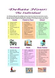 English Worksheet: Debate Hour:  The Individual