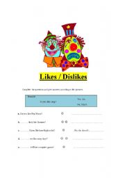 English worksheet: Likes and dislikes