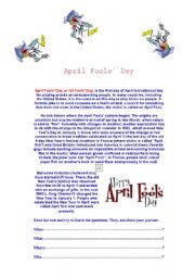 English Worksheet: April FoolsDay Facts and History