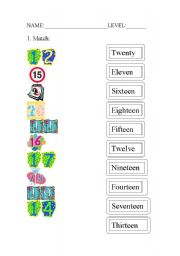 Match the numbers (from 11 to 20)