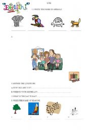 English worksheet: family seasons animals and some questions