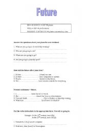 English Worksheet: Future tenses: will, going to, present continuous