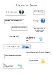 English Worksheet: Giving Directions - Useful Expressions