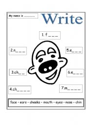 English worksheet: my face