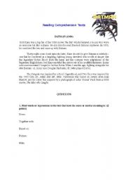 English Worksheet: Reading Comprehension: Batman