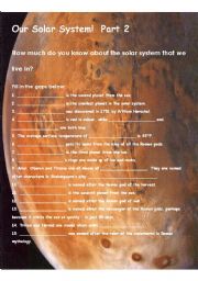 English Worksheet: Our Solar System Part 2