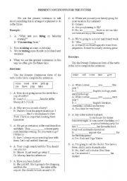 English Worksheet: PRESENT CONTINUOUS FOR THE FUTURE
