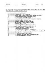 English worksheet: test about question words