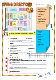 English Worksheet: GIVINGDIRECTIONS AND TOWN BUILDINGS