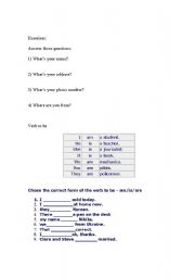 English worksheet: Worksheet verb to be