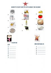 English worksheet: CATEGORIZE AND WRITE THE COUNTABLES AND UNCOUNTABLES