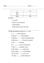 English Worksheet: grammer i am + she is +he is