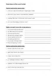 English Worksheet: Practising the word order in English sentences