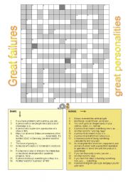 English Worksheet: Great failures, great personalties (Part 3/3) - Crossword