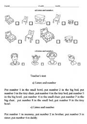 English Worksheet: goldilocks very easy test (only put number)