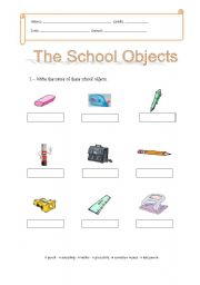 English Worksheet: School objects worksheet