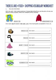 English Worksheet: THERE IS/ARE + FOOD +SHOPPING VOCABULARY