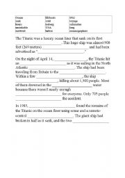 English Worksheet: titanic cloze-up