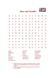Days and Months Word Search Puzzle