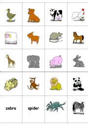 English Worksheet: animals memory game