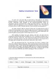 English Worksheet: Reading Comprehension (asteroids)