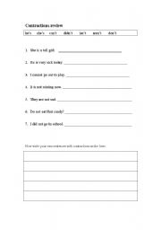 English Worksheet: Contractions review