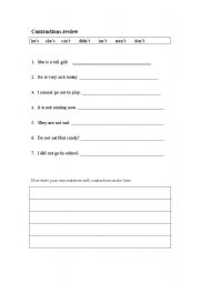 English worksheet: Contractions review