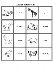 English Worksheet: animals memory game