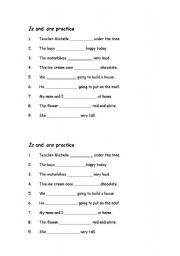 English worksheet: Is and Are Practice