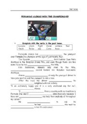 English Worksheet: Fernando Alonso won the championship