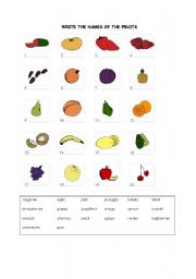 English Worksheet: FRUITS