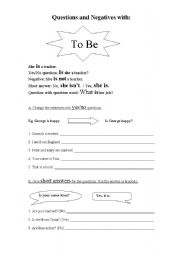 English Worksheet: Present Simple: Questions and Negatives with To Be