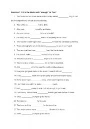 English Worksheet: enugh/too