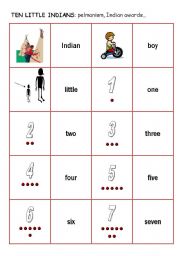 English Worksheet: TEN LITTLE INDIANS - activity cards 