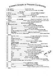 English Worksheet: Present Simple or Present Continuous 2
