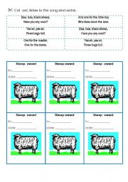 English Worksheet: SOng: Baa baa black sheep 3 - activity cards, award cards