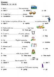 English Worksheet: Grammar Elementary Test.