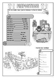 English Worksheet: PREPOSITIONS AND TOWN BUILDINGS