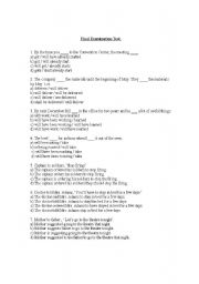 English worksheet: final examination test