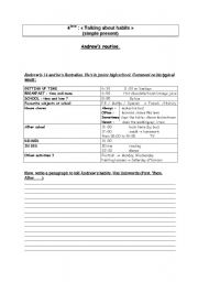 English worksheet: Andrew´s routine
