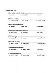 English worksheet: Question tag quiz