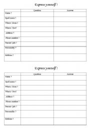 English Worksheet: Introduce yourself